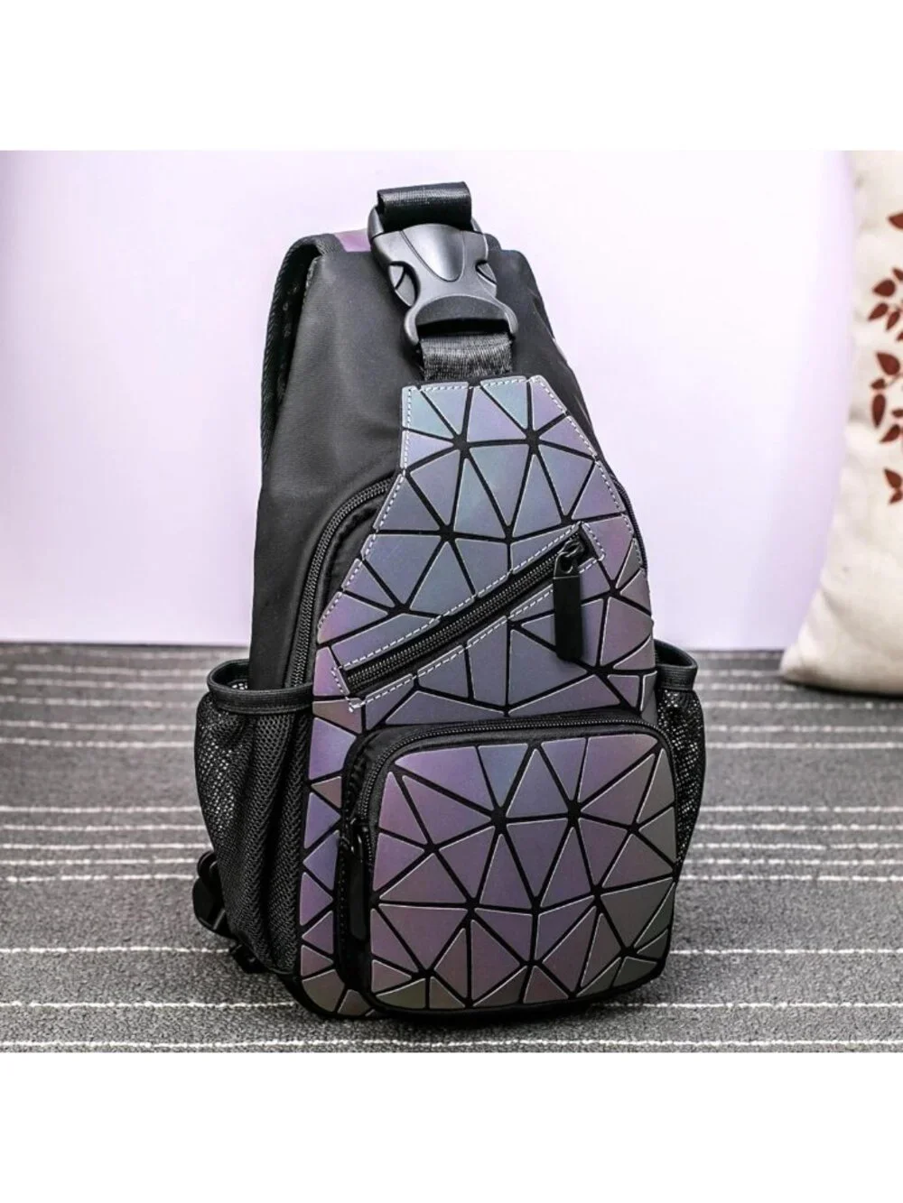 Luminous Holographic Geometric Backpack | Color Changing Reflective Sling Bag